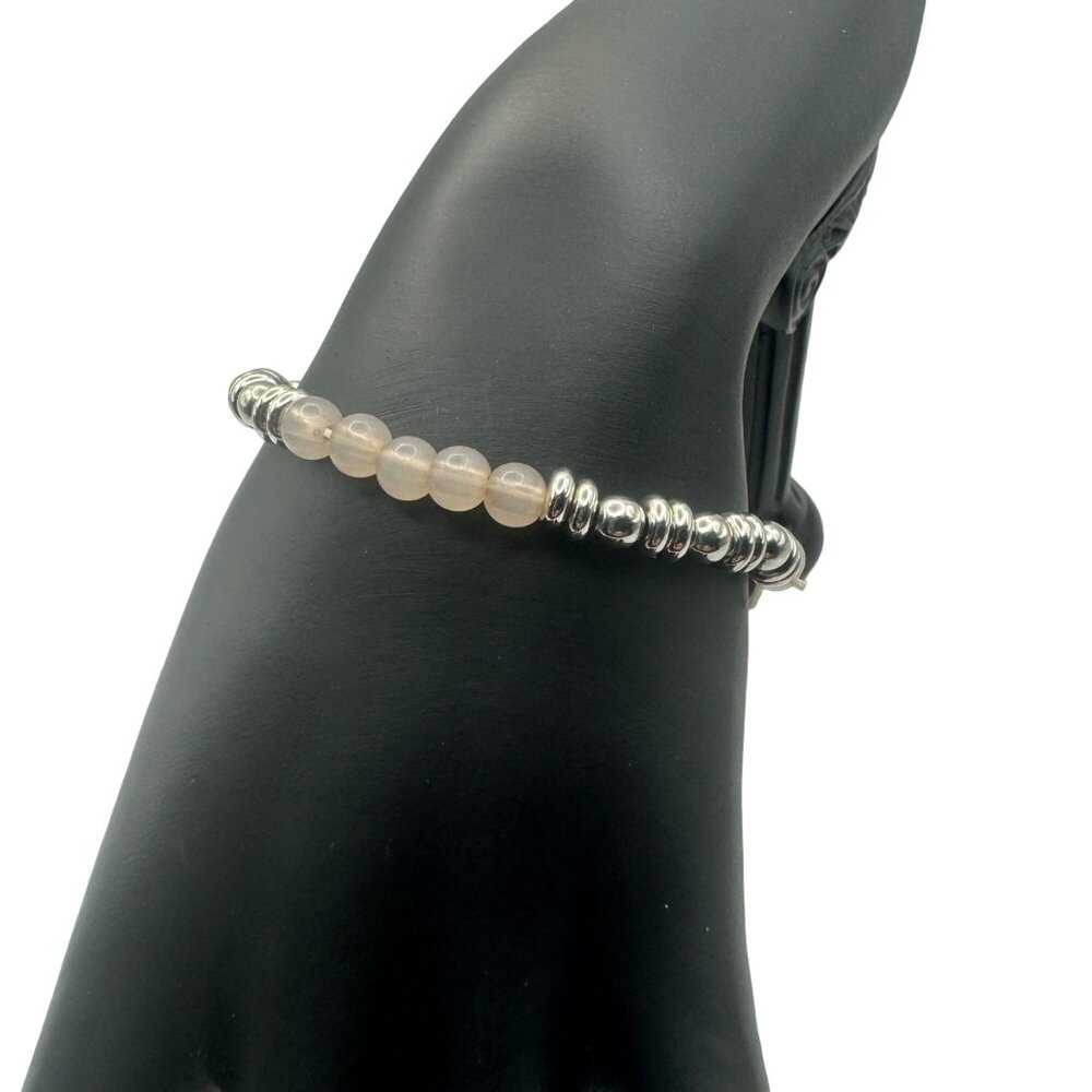 Handmade Moonstone & Silver Beaded Stretch Bracelet